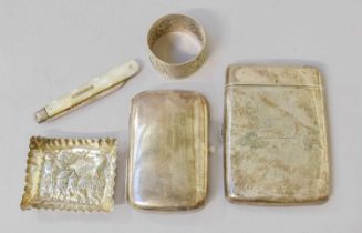 A Collection of Assorted Silver, comprising a combination cigarette-case/vesta-case, engraved with