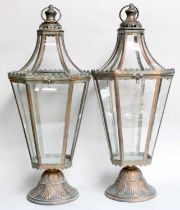 A Pair of Reproduction Pedestal Lanterns, of tapering octagonal form, 70cm (2)