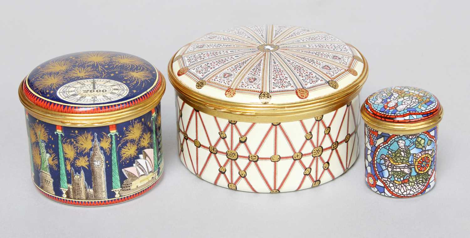 Halcyon Days Musical Boxes, a halcyon days circular musical box, lid design inspired by the