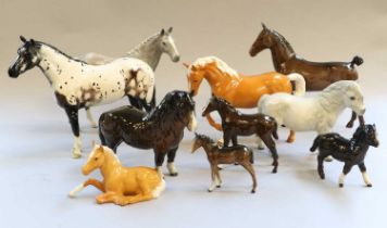 Beswick Horses, including: Appaloosa Stallion, model No. 1772, black and white gloss and Hunter,
