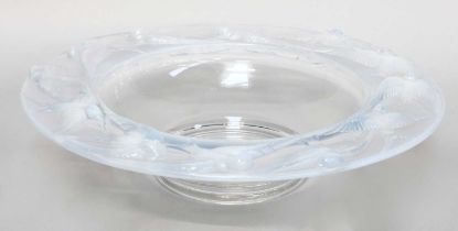 A 'Barolac' Lalique style opalescent glass bowl, bordered by swallows