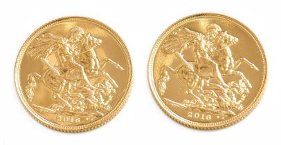 2x Elizabeth II, Sovereigns 2016; both Brilliant Uncirculated