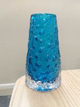 A Whitefriars Volcano Vase by Geoffrey Baxter, in kingfisher blue, 17.5cm high