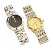 A Stainless Steel Quartz Movado Wristwatch and an Omega Constellation Bi Metal (case back missing)