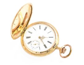 A 14 Carat Gold Full Hunter Pocket Watch, case stamped 0.585 Gross weight - 94 grams Case Diameter -