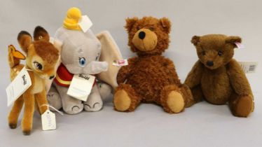 Modern Steiff Bears and Soft Toys, comprising a brown teddy bear - no label, Disney edition bambi,