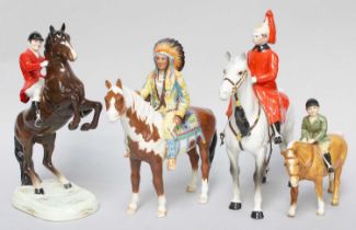 Beswick Mounted Horse Groups Comprising: Rearing Huntsman, model No. 868, Boy on Pony, model No.