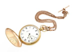A 9 Carat Gold Full Hunter Waltham Pocket Watch and a 9 Carat Gold Curb Link Watch Chain, each