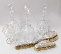 A Three-Piece Edward VII Silver-Mounted Brush-Set, Differing Makers, Birmingham, 1904 and 1906, in