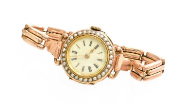 A Lady's 9 Carat Gold Split Pearl Set Wristwatch, one bracelet link stamped 9ct Gross weight: 24