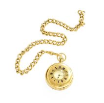 A Lady's 18 Carat Gold Half Hunter Fob Watch, case stamped 18k, together with a Yellow Metal Curb
