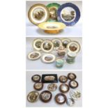 A Collection of Assorted Victorian Prattware Pottery Lids, mounted in wooden frames including,