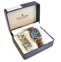 A Stainless Steel Automatic Calender Wristwatch, with box and papers Case with surface scratches,