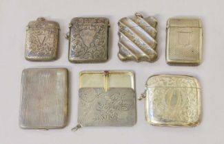 A Collection of Five Various Silver Vesta-Cases, each oblong and variously decorated, the bases with
