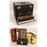 A Leather Mounted Fitted Travelling Vanity Case, with combination locks, a similar jewellery box, an