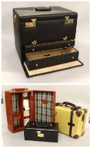 A Leather Mounted Fitted Travelling Vanity Case, with combination locks, a similar jewellery box, an