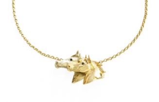 A 9 Carat Gold Horse Necklace, by Harriet Glen, realistically modelled as two horse heads, with