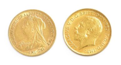 Two Gold Half Sovereigns, Victoria 1898 and George V 1902