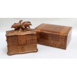 A Black Forrest Carved Walnut Jewellery Box, surmounted by a pair of partridges, together with a