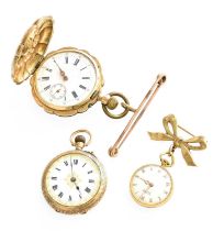 A Lady's 14 Carat Gold Full Hunter Fob Watch, together with a Lady's 15 Carat Gold Fob Watch and a