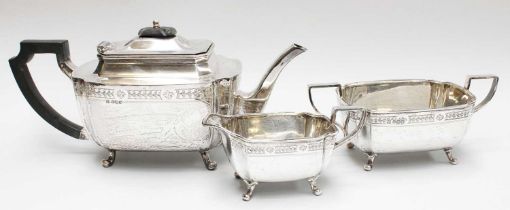 A Three-Piece George V Silver Tea-Service, by Fenton Brothers Ltd., Sheffield, 1925, each piece