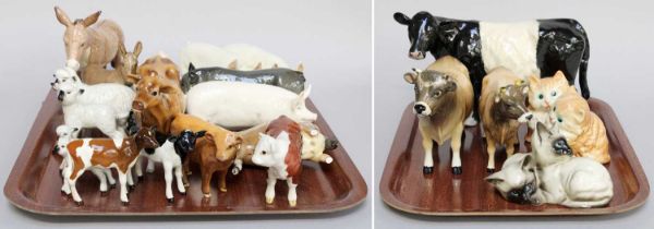 Beswick Farm Animals, including pigs, donkeys, sheep, cattle, etc. and a Royal Doulton sow (two