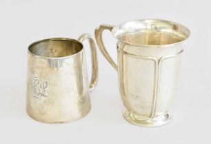 Two Differing Silver Mugs, one tapering cylindrical and on spreading base, by Edward Souter