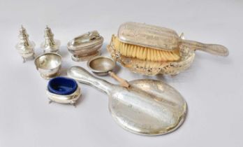 A Collection of Assorted Silver, including a hand-mirror; a hair brush; a shaped circular dish and