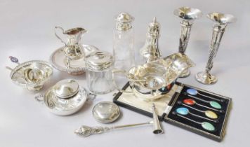 A Collection of Assorted Silver and Silver Plate, the silver including a dish with scroll handles; a