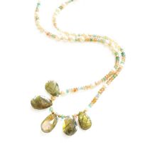 A Zircon, Emerald, Labradorite and Cultured Pearl Necklace, faceted champagne zircon beads and