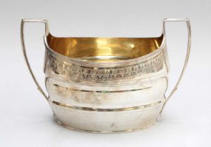 A George III Silver Sugar Bowl by Henry Nutting, London, 1801, oval and with reeded rim and