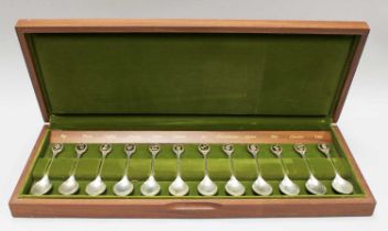 A Cased Set of Twelve Elizabeth II Parcel-Gilt Silver Spoons, by John Pinches Ltd., Sheffield, 1973,