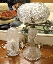 A Cut Glass Table Lamp, of Baluster form and with domed shade, 48cm high; together with another