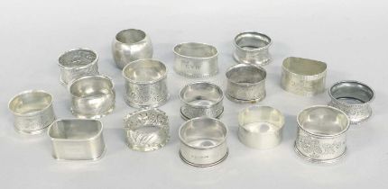 A Collection of Sixteen Various Silver Napkin-Rings, variously decorated, 9oz 3dwt, 284gr (16)