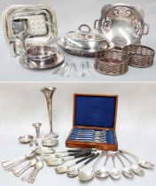A Collection of Assorted Silver and Silver Plate, the silver including a vase, filled and a shell-