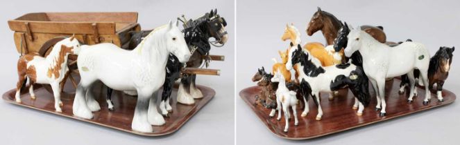 Beswick Horses, including 'Pinto Pony', skewbald and piebald gloss, 'Shire Mare', brown gloss and