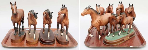 Beswick Horses, including "Mill Reef", "Spirit of Freedom" and "Spirit of the Wind", all on wooden