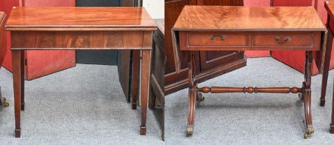A Reproduction Sofa Table,144cm by 54cm by 74cm, together with a George III mahogany fold over tea