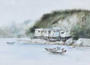 P* Chan Chinese Boats in a harbour Signed, watercolour, together with a small group of