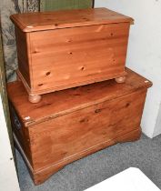 A Victorian Pine Blanket Chest, 102cm by 52cm by 59cm, together with a smaller later example (2)