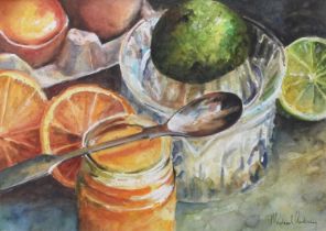 Michael Aubrey (Contemporary) "Lemon Curd" Signed, inscribed to artists label verso, watercolour,