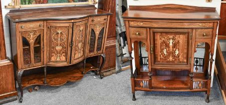 A Edwardian Inlaid Rosewood Bow Fronted Sideboard, 138cm by 47cm by 113cm, together with a