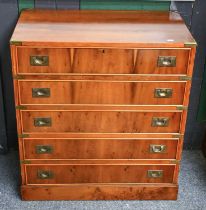 A Reproduction Yew Wood Campaign Chest, 76cm by 44cm by 64cm