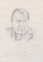 British School (20th Century) Portrait study of J.B Priestley (1894-1984) Signed and inscribed by