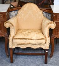 A Small George III Style Upholstered Scroll Armchair 80cm by 60cm by 89cm  Seat height - 47cm