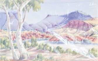 Herbert Raberaba (1920-1980) Hermannsbury School Austrailian Landscape Signed, watercolour, 35cm