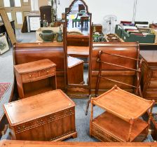 A Group of Reproduction Yew and Cherry Wood Furniture, comprising a bookcase, drop leaf coffee