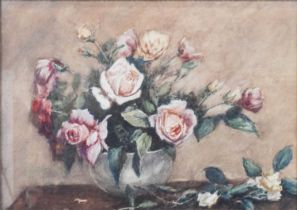 James William Booth RCam A (1867-1953) Still life of mixed roses in a bowl Watercolour, 33cm by 45.