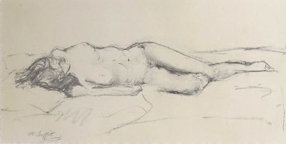 Mary Triffit (20th Century) "Sarah" - Study of a reclining nude Signed, charcoal, 29cm by 56.5cm,