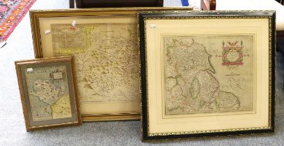 Three Hand-Coloured Engraved Maps, comprising: Mercator [Gerard], Eboracum, Lincolnia, Derbia,